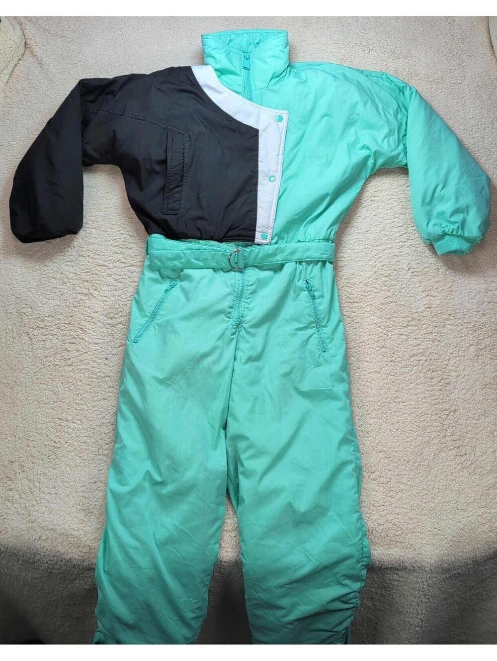Vintage Green Mountain Snowsuit Women’s Medium Mint Teal Nylon Ski Retro